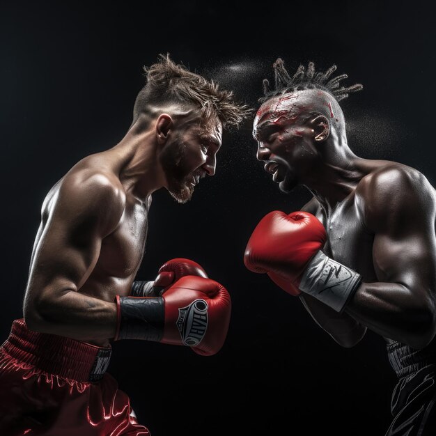 Sacco da boxe boxer maschile in palestra con guantoni da boxe Partita sportiva Ai generativa