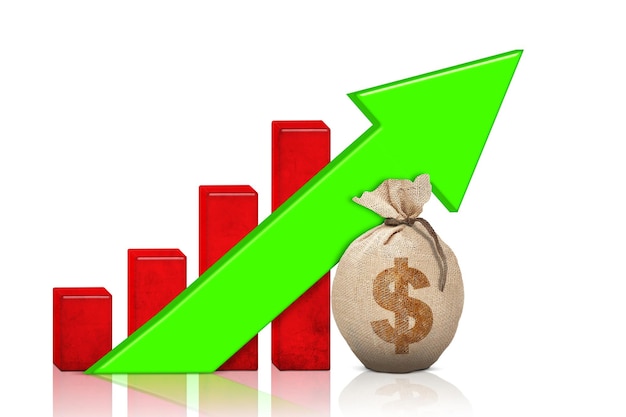 Sacco di soldi con grafico di finanza di crescita su studio