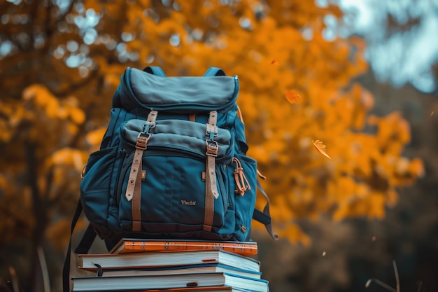 Sack blu su una pila di libri