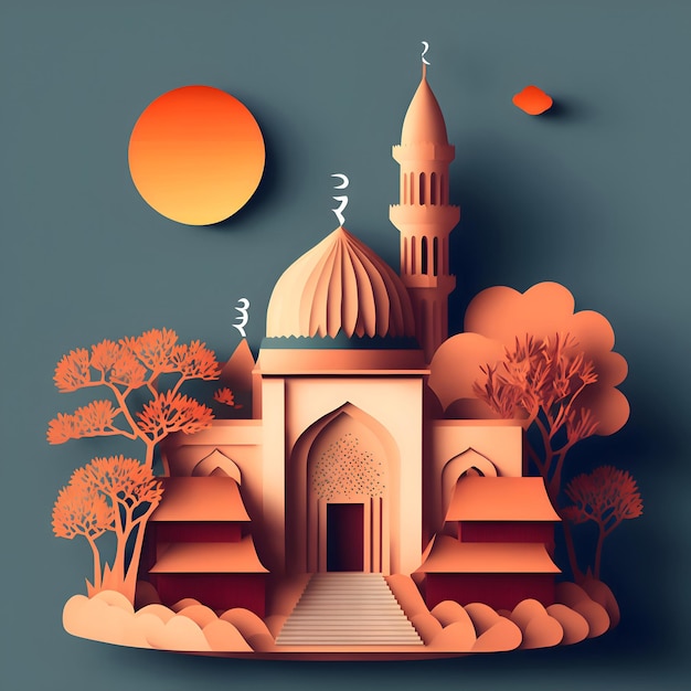 Sacra Moschea Musulmana Ramadan Celebration Paper Art Style
