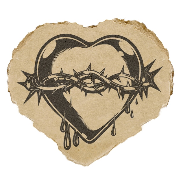 Sacro cuore adesivo png carta strappata illustrazione vintage sfondo trasparente