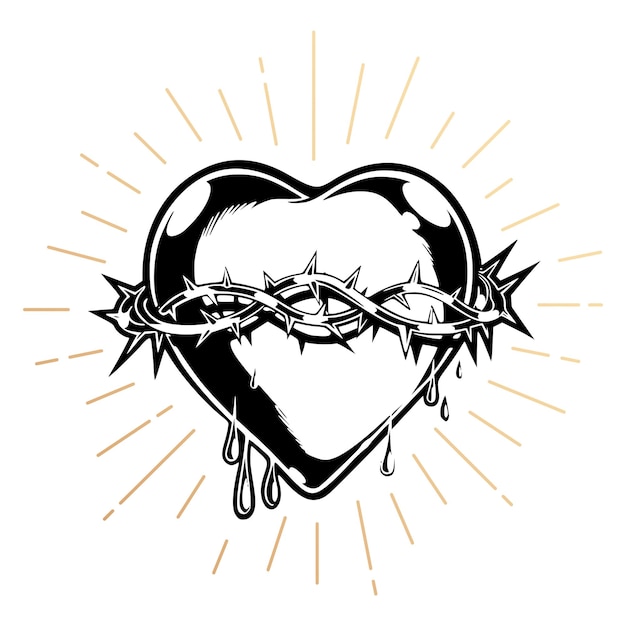 Sacro cuore adesivo png vintage illustrazione religiosa sfondo trasparente
