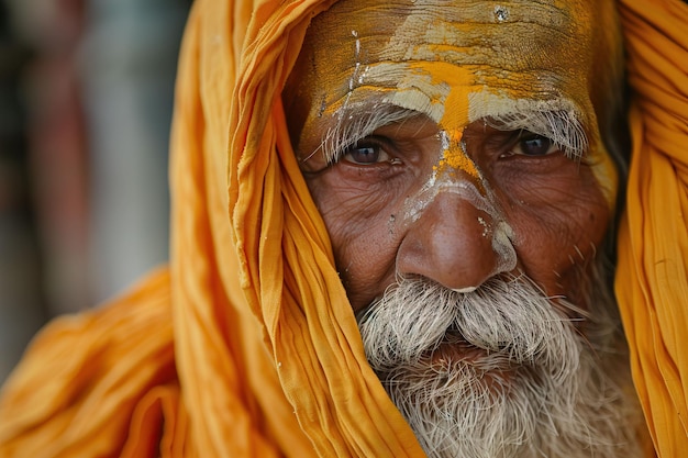 Sadhu indiano in abiti di zafferano