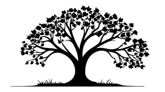 Sagoma albero nero isolato su sfondo bianco Illustrazione vettoriale