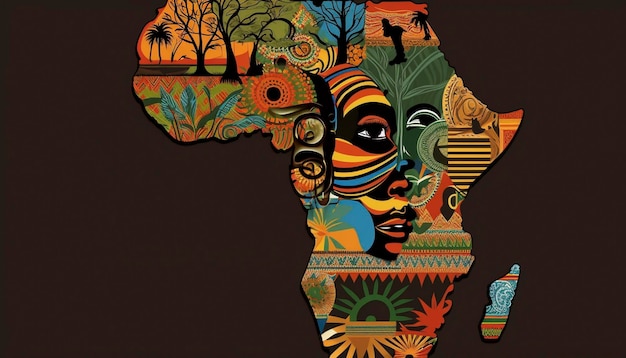 Sagoma del continente africano isolata su sfondo di carta artigianale con motivo boho Sfondo del giorno dell'Africa con carta vecchia tagliata ai generativa