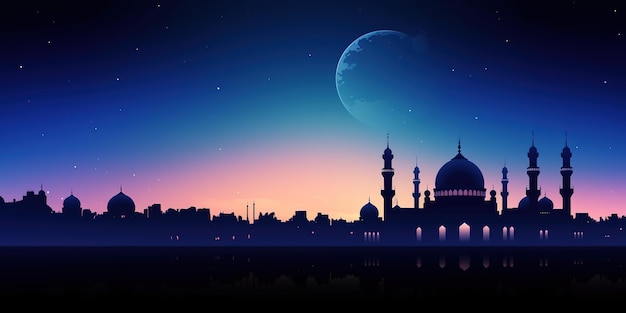 sagoma della bella moschea di bella notte