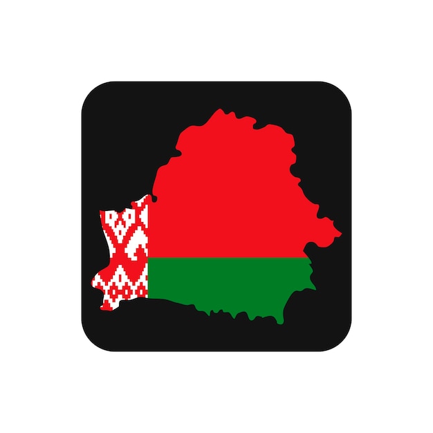 Sagoma della mappa della Bielorussia con bandiera su sfondo nero