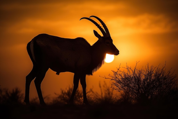 Sagoma di animali selvatici al tramonto ai generativa