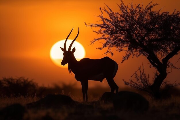 Sagoma di animali selvatici al tramonto ai generativa