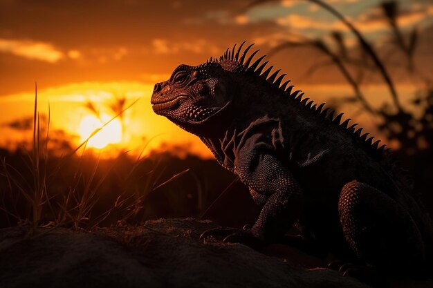 Sagoma di animali selvatici al tramonto ai generativa