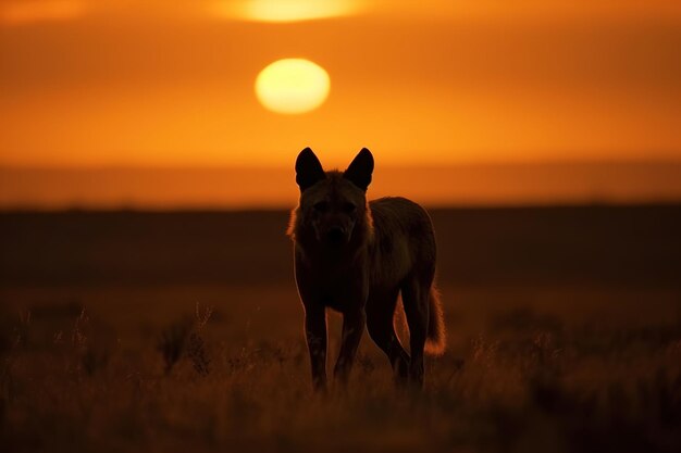 Sagoma di animali selvatici al tramonto ai generativa