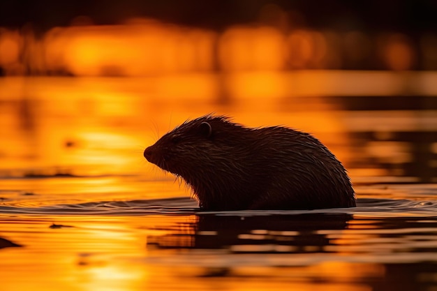 Sagoma di animali selvatici al tramonto ai generativa