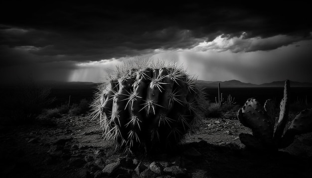 Sagoma di cactus cholla contro il cielo drammatico generato dall'intelligenza artificiale