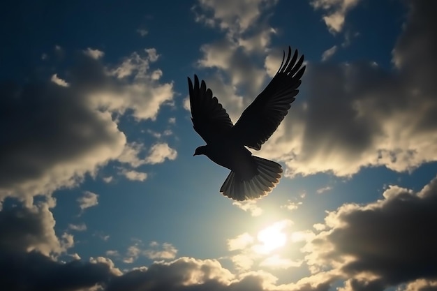 Sagoma di colomba piccione animale fauna selvatica danza attraverso il cielo simbolo di pace e santo