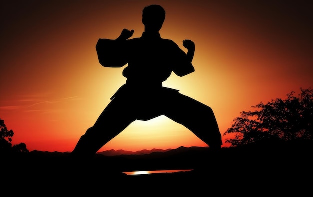 Sagoma di karate al tramonto IA generativa