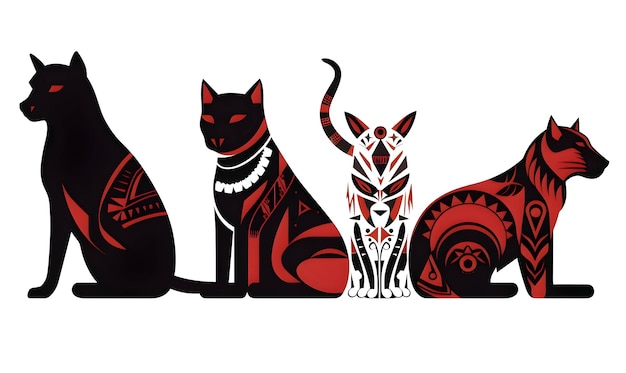 Sagoma nera di quattro gatti su sfondo bianco