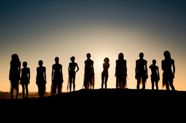 Sagome di aborigeni africani al tramonto IA generativa