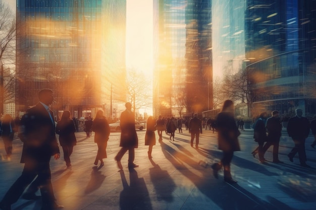 Sagome di persone sulla strada della città con effetto di sfocatura del movimento IA generativa