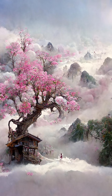 Sakura albero in fiore fantasy art