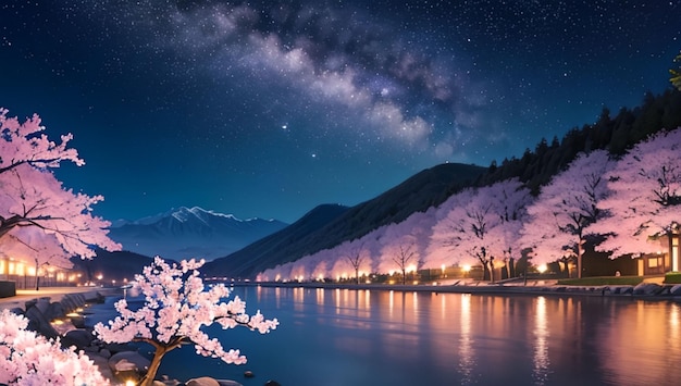 Sakura tree e la Via Lattea, uno splendido scenario fantasy in Giappone