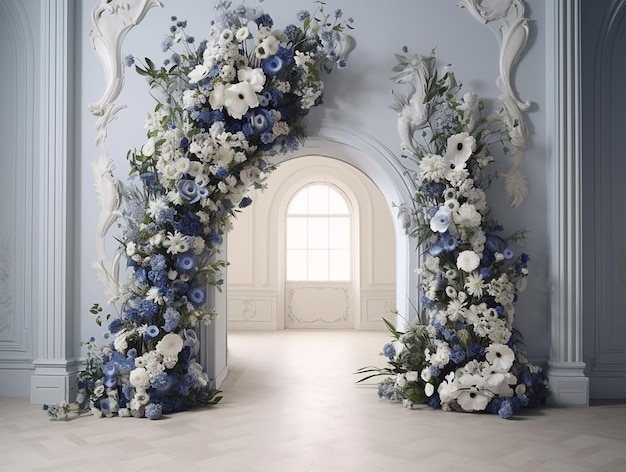Sala ad arco piena di fiori in stile vintage