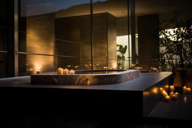 Sala da piscina a lume di candela in una moderna spa creata utilizzando la tecnologia generativa dell'AI