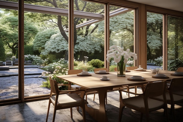 Sala da pranzo con vista sul giardino