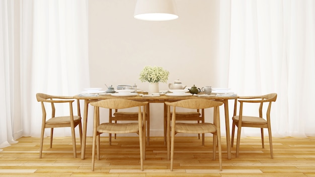 Sala da pranzo in legno in stile e design pulito