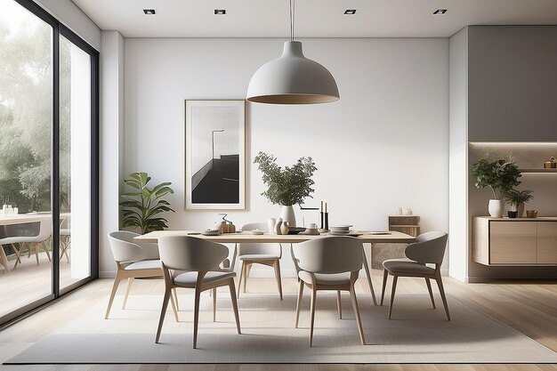 Sala da pranzo minimalista contemporanea Linee pulite Toni neutri
