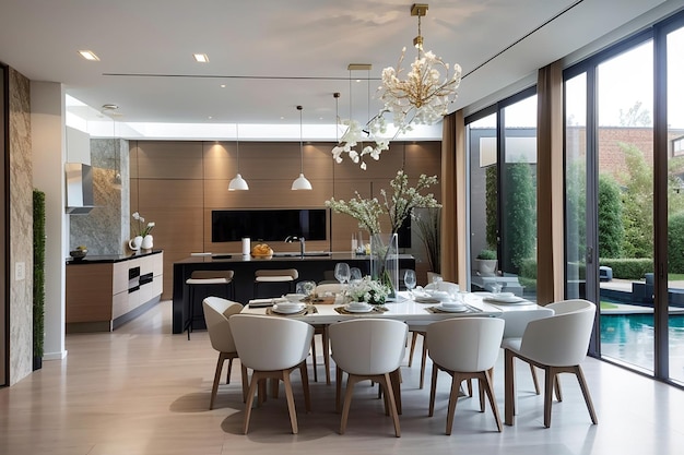 Sala da pranzo moderna in una casa di lusso con design individuale