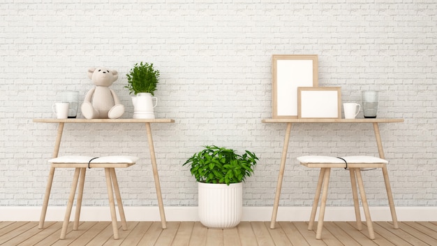 Sala da pranzo nella caffetteria o nella stanza dei bambini - Rendering 3D