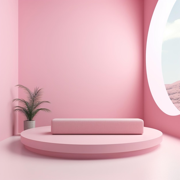 Sala espositiva dei prodotti sul podio con spazio rosa Scena semplice per la pubblicità di articoli cosmetici
