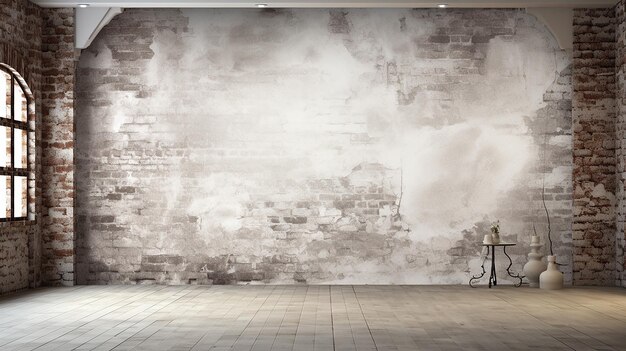 Sala fotografica realizzata con muro di mattoni e pavimento in cemento