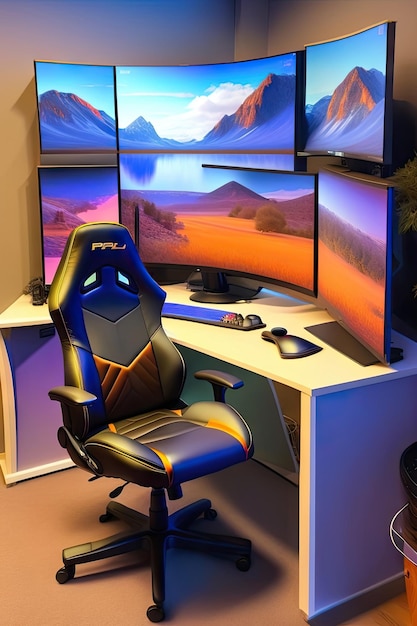 Sala giochi per PC con sedia da gioco