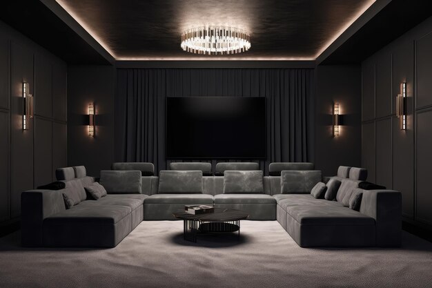 Sala home theater di lusso 3D rendering generativa AI