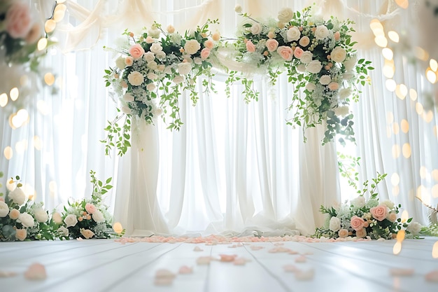 Sala nuziale decorata con fiori Ai Generato