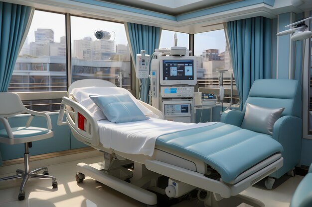 sala operatoria con letto ospedaliero e attrezzature