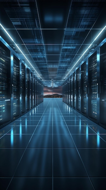 sala server nel data center piena di apparecchiature per le telecomunicazioni concetto di archiviazione di big data e cloud