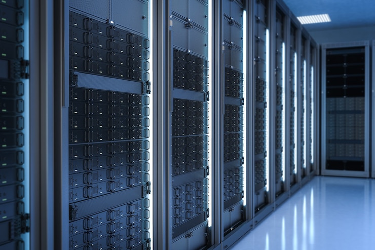 Foto sala server o data center di rendering 3d