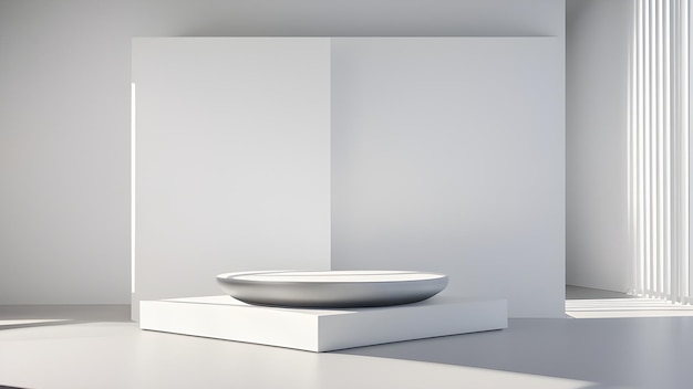 Sala studio astratta podio con piattaforma geometrica per esposizione mockup scena parete minimalista per vetrina prodotti Esposizione promozionale AI generativa