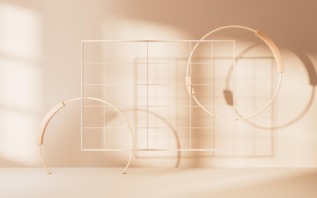 Sala vuota con forme geometriche rendering 3D disegno digitale