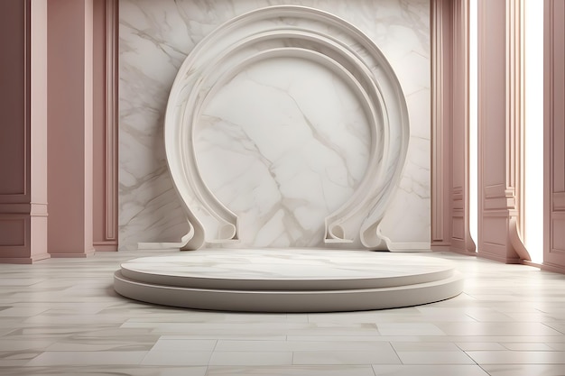 Sala vuota realistica con podio in marmo