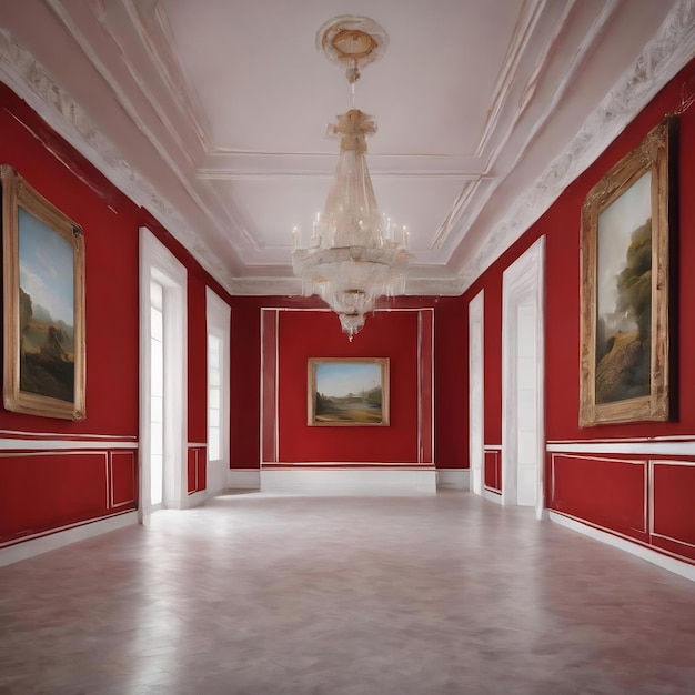 Sala vuota sullo sfondo rosso e bianco