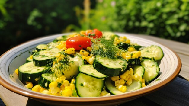 Salata d'estate salata di mais e cetriolo fatta in casa