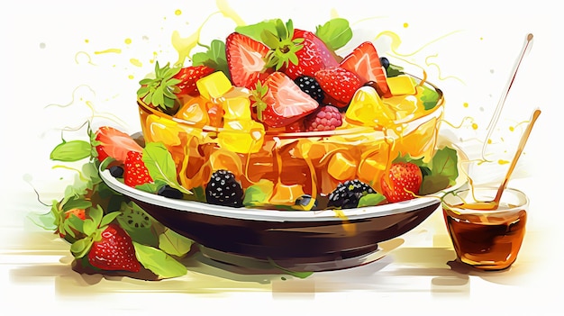 Salata di frutta rinfrescante con miele che versa sano