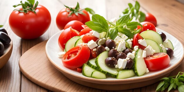 SALATA di villaggio greca con pomodori cetriolo feta olive cipolla rossa peperoncini cappers EVOO