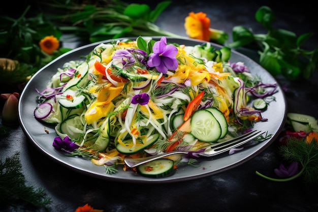 Salata gourmet sana con verdure e erbe fresche generate