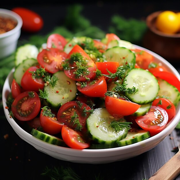 Salata salutare di pomodori e cetrioli freschi