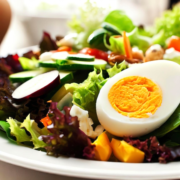 Salata sana con uova su un piatto bianco