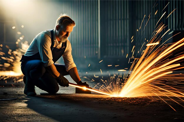 Saldatore al lavoro in fabbrica